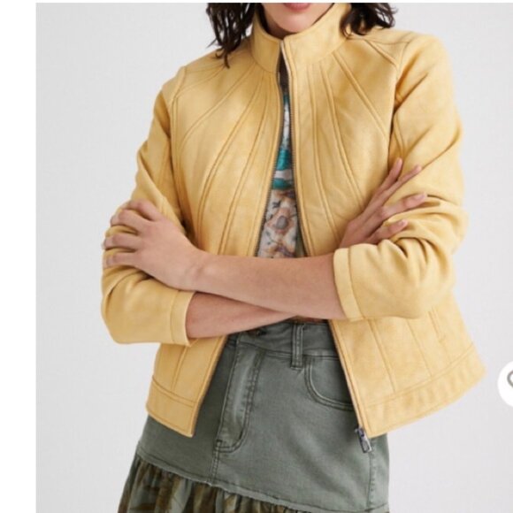 Desigual Jackets & Blazers - NWT Desigual Faux Leather Mustard Moto Jacket. Size XL